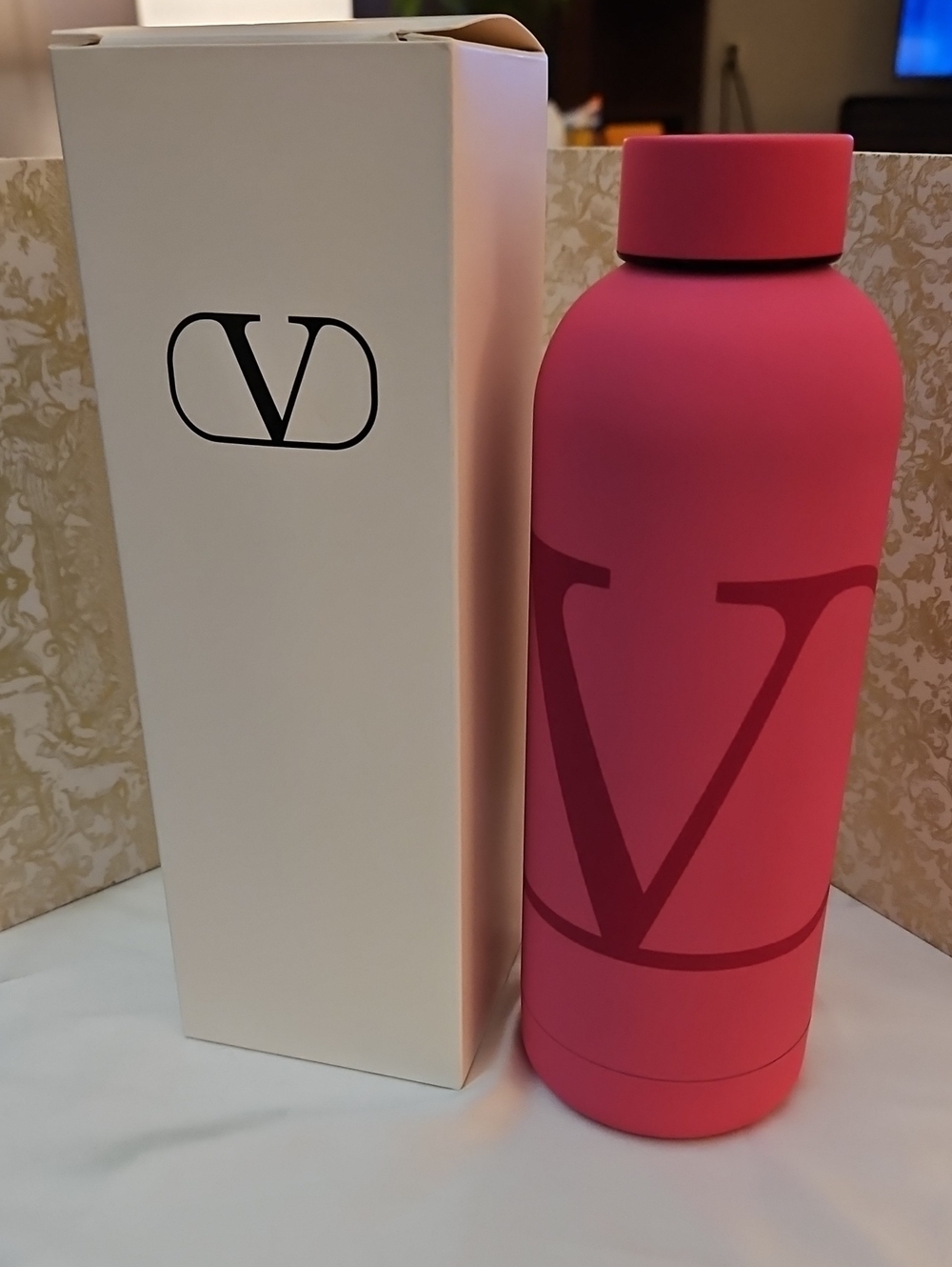 Valentino Pink Matte V Logo Stainless Steel Water Bottle (GWP)